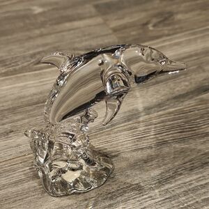 EUC Wonders Of The Wild Dolphin In A Wave Lead Crystal Glass Art